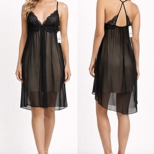 NWT Linea Donatella Sheer Black Lace Chemise S/P